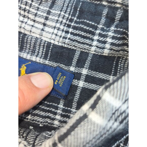 Ralph Lauren Mens Black Plaid Flannel Shirt Medium - Picture 6 of 8
